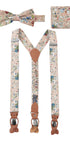 Prince Bowtie Hosenträger Set im Floral-Design inkl. Einstecktuch - Beige