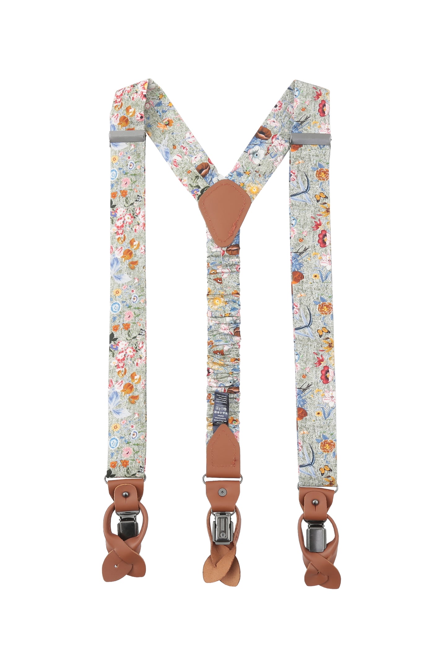 Suspender set in floral design including pocket square