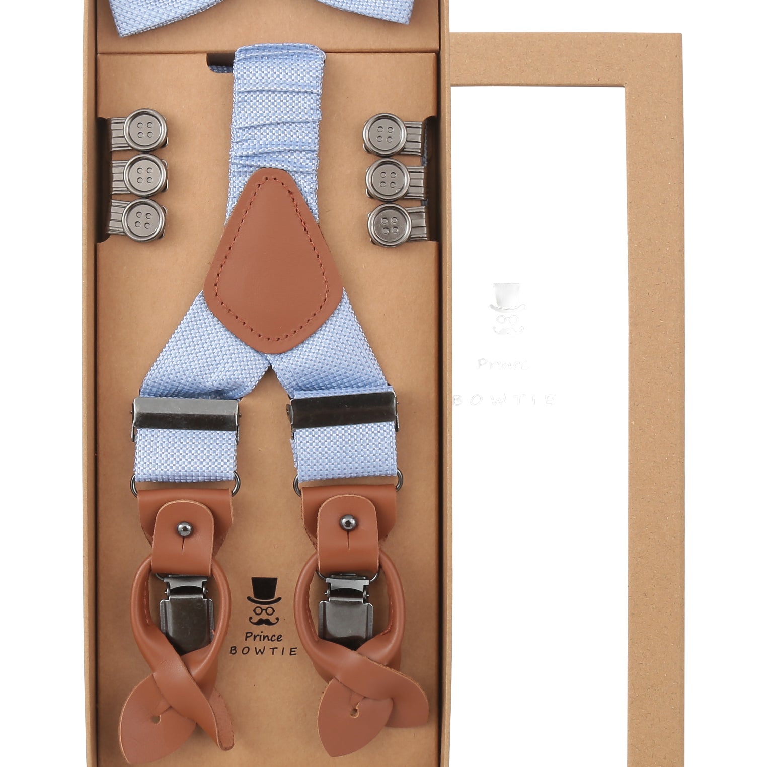 Prince Bowtie Hosenträger Set aus 100% Seide - Box - Hellblau