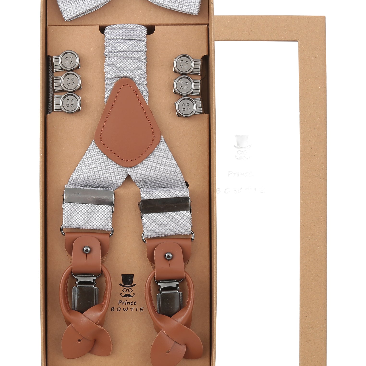 Prince Bowtie Hosenträger Set aus 100% Seide - Box - Grau