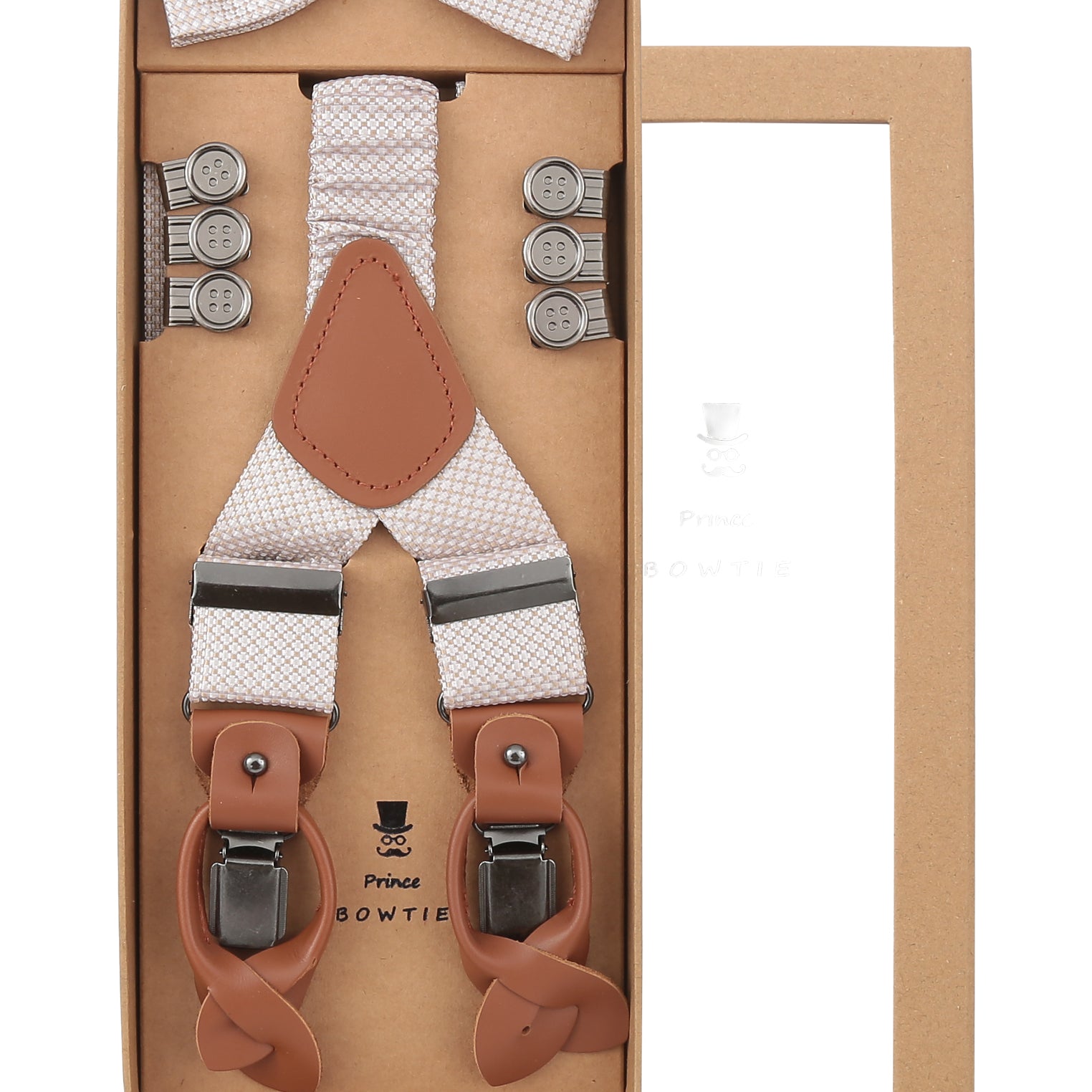 Prince Bowtie Hosenträger Set aus 100% Seide - Box - Beige