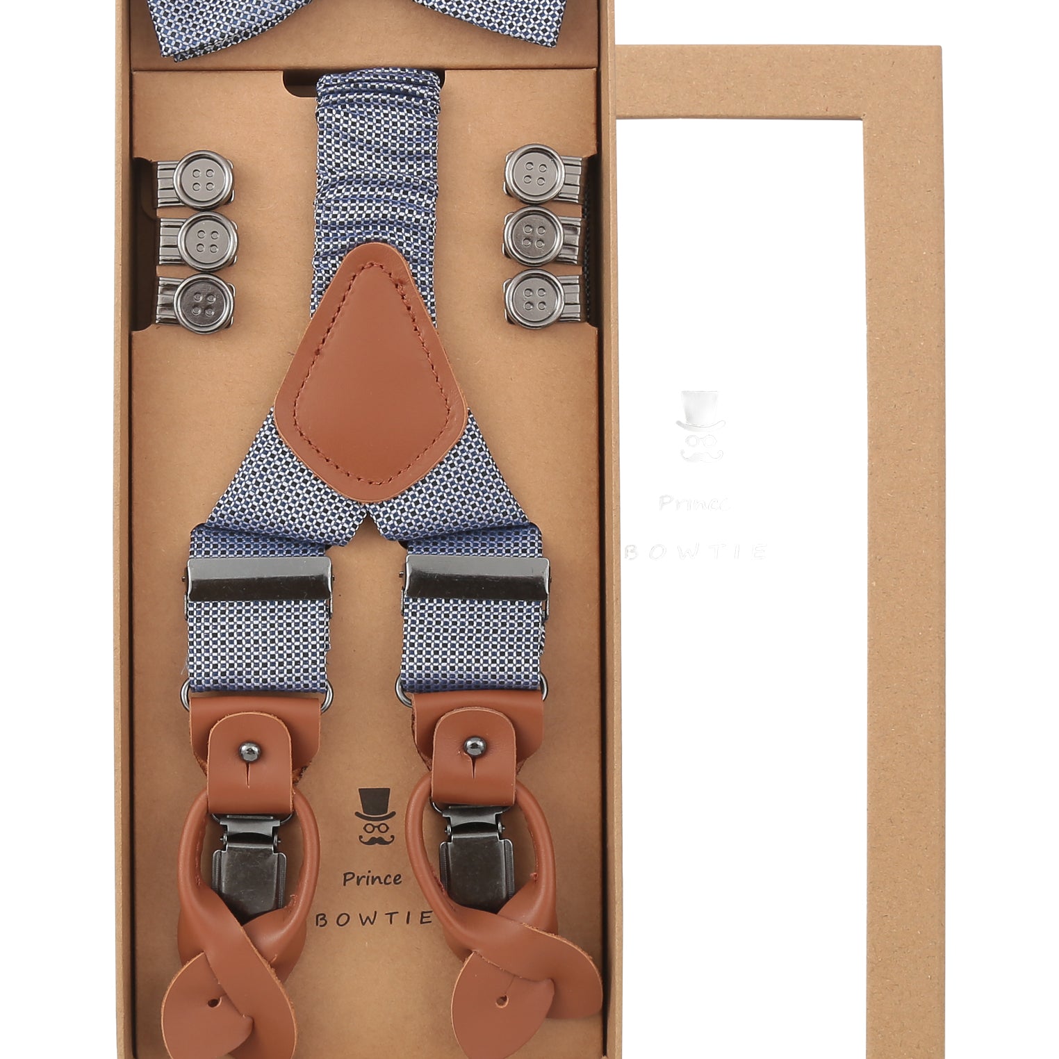 Prince Bowtie Hosenträger Set aus 100% Seide - Box - Blau