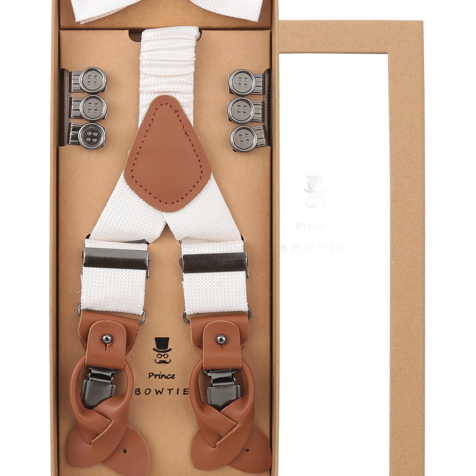 Prince Bowtie Hosenträger Set aus 100% Seide - Box - Off-White