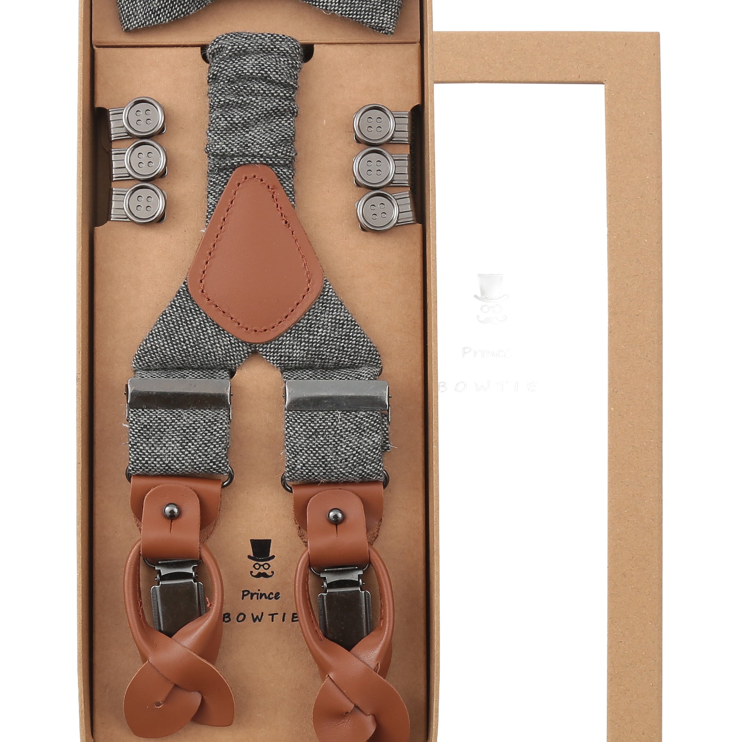 Prince Bowtie Hosenträger Set in Wolloptik - Box - Grau