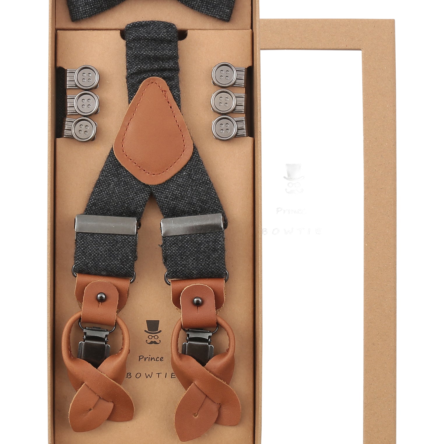 Prince Bowtie Hosenträger Set in Wolloptik - Box - Anthrazit