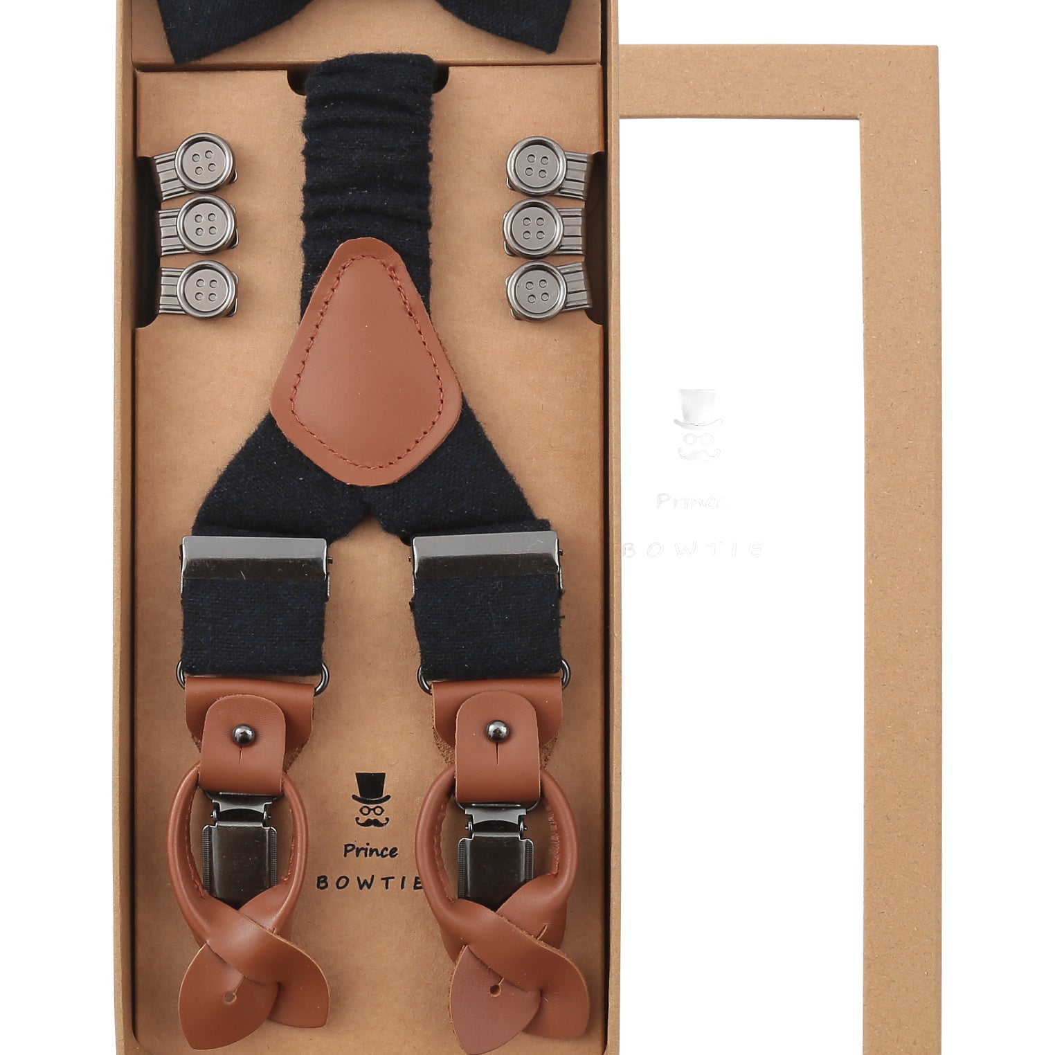 Prince Bowtie Hosenträger Set in Wolloptik - Box - Marine