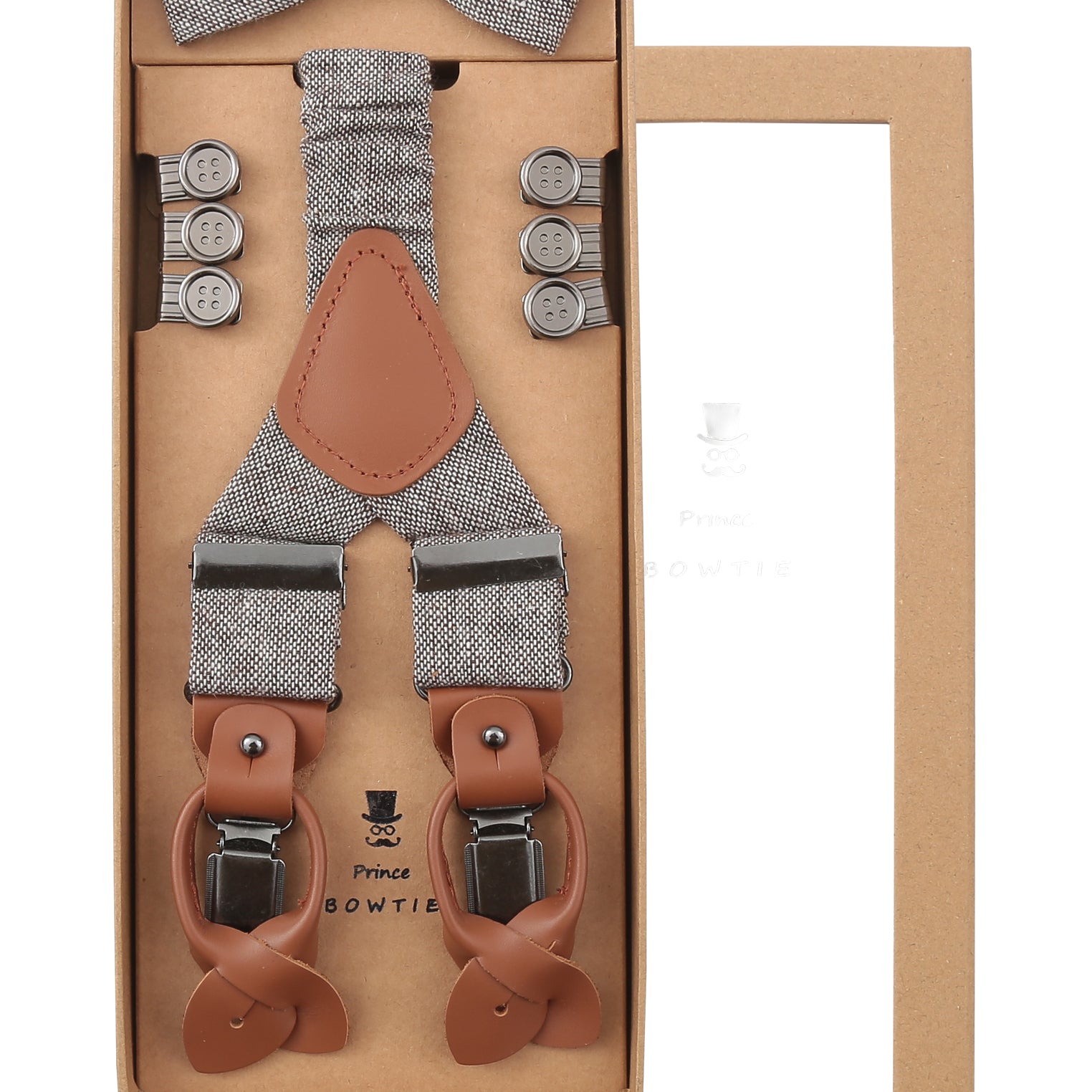 Prince Bowtie Hosenträger Set in Wolloptik - Box - Beige