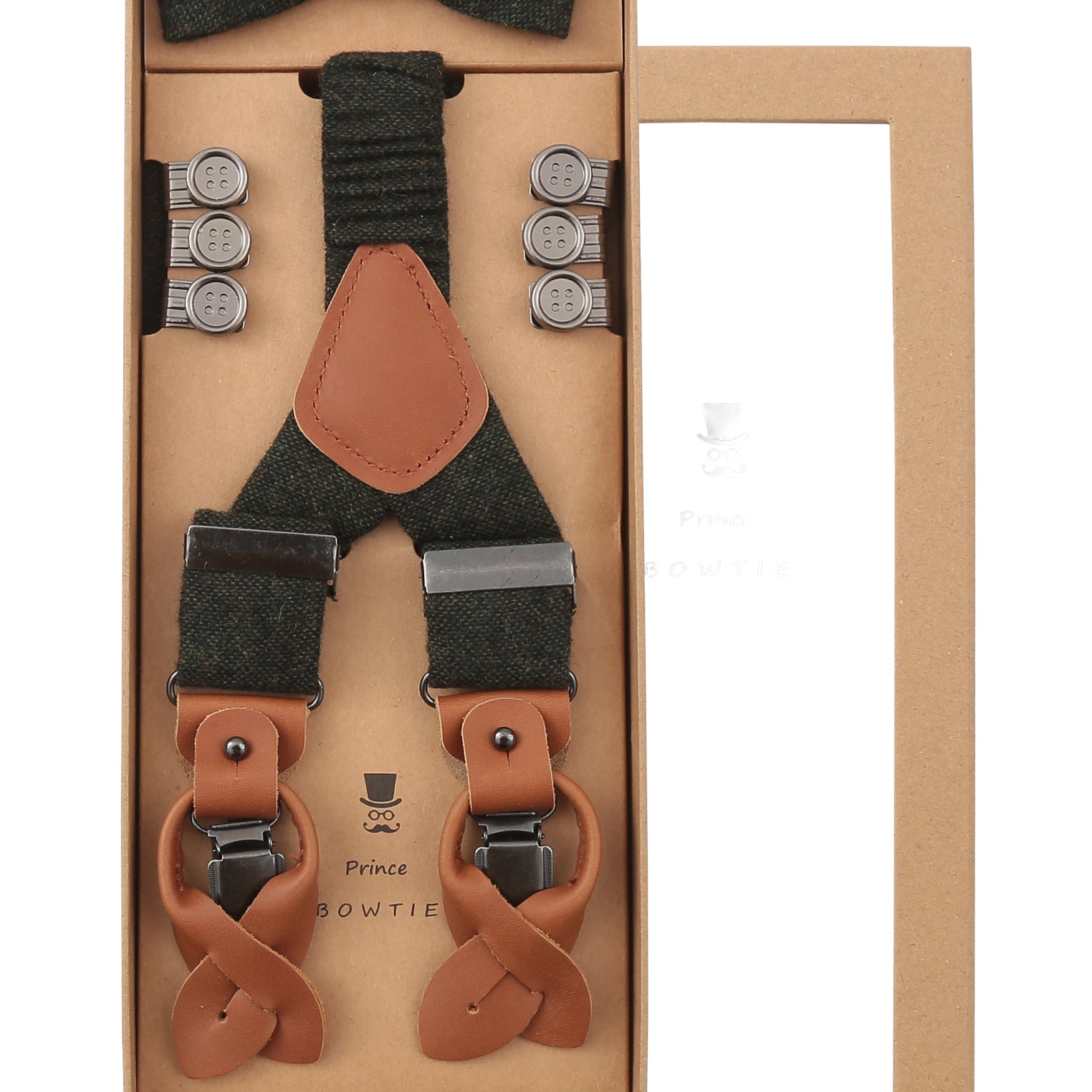Prince Bowtie Hosenträger Set in Wolloptik - Box - Grün