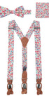 Prince Bowtie Hosenträger Set im Flower-Design inkl. Einstecktuch - Koralle