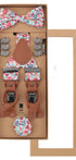 Prince Bowtie Hosenträger Set im Flower-Design inkl. Einstecktuch - Box -   Koralle