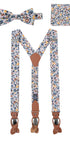 Prince Bowtie Hosenträger Set im Flower-Design inkl. Einstecktuch - Blau