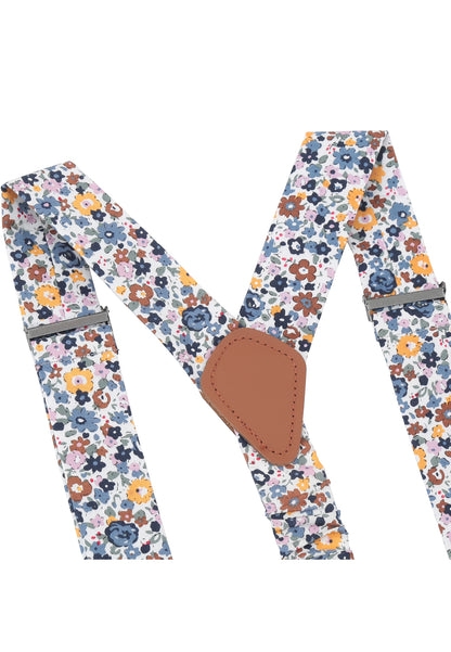 Suspender set in floral design including pocket square