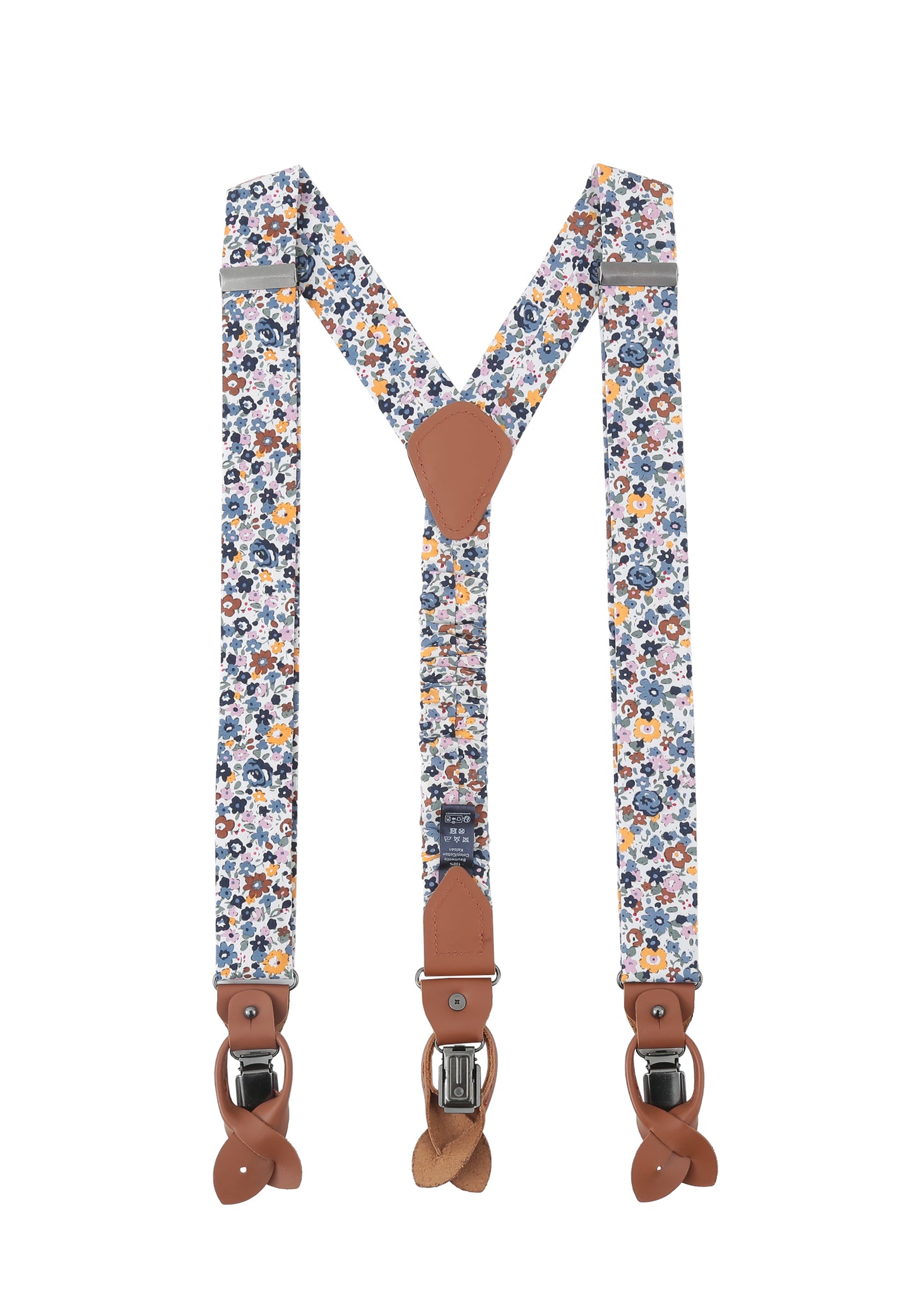 Suspender set in floral design including pocket square