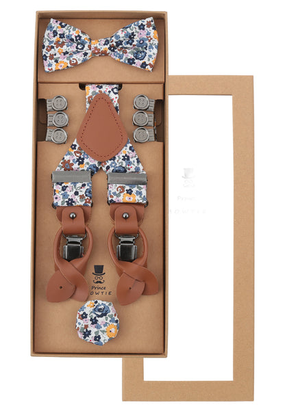 Suspender set in floral design including pocket square