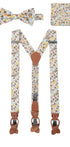 Prince Bowtie Hosenträger Set im Flower-Design inkl. Einstecktuch - Beige