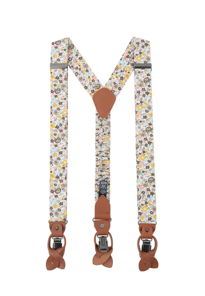 Suspender set in floral design including pocket square