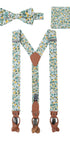 Prince Bowtie Hosenträger Set im Flower-Design inkl. Einstecktuch - Mint
