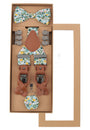 Prince Bowtie Hosenträger Set im Flower-Design inkl. Einstecktuch - Box - Mint