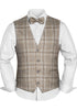 Prince Bowtie Set Weste, Fliege & Einstecktuch im Karomuster - Beige