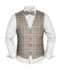 Prince Bowtie Set Weste, Fliege & Einstecktuch im Karomuster - Beige