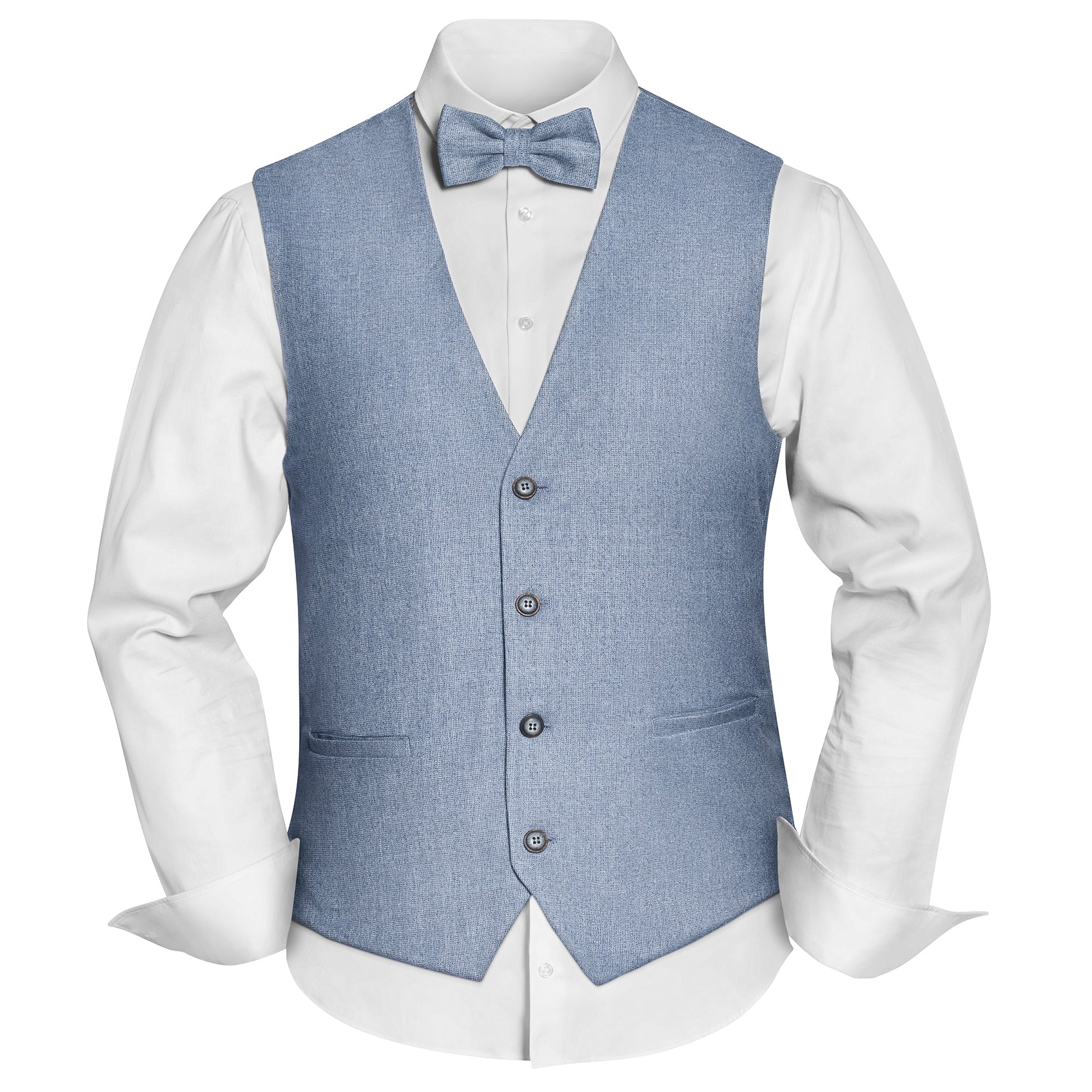 Prince Bowtie Set Weste, Fliege & Einstecktuch im Karomuster - Hellblau