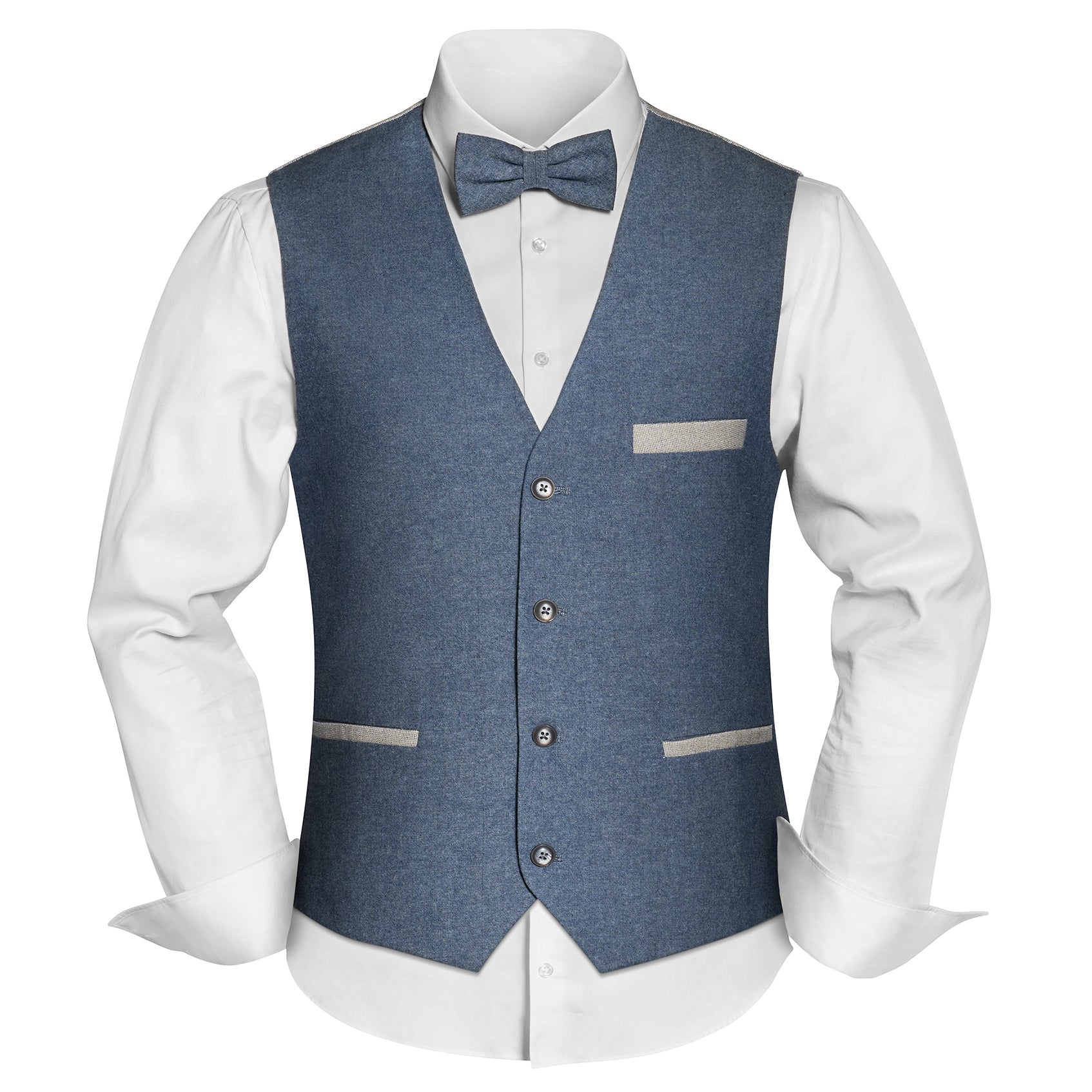 Prince Bowtie Set Weste, Fliege & Einstecktuch - Jeansblau