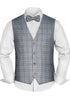 Prince Bowtie Set Weste, Fliege & Einstecktuch im Karomuster - Grau/Blau