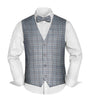 Prince Bowtie Set Weste, Fliege & Einstecktuch im Karomuster - Grau/Blau