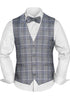 Prince Bowtie Set Weste, Fliege & Einstecktuch im Karomuster - Blau/Grau