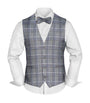 Prince Bowtie Set Weste, Fliege & Einstecktuch im Karomuster - Blau/Grau
