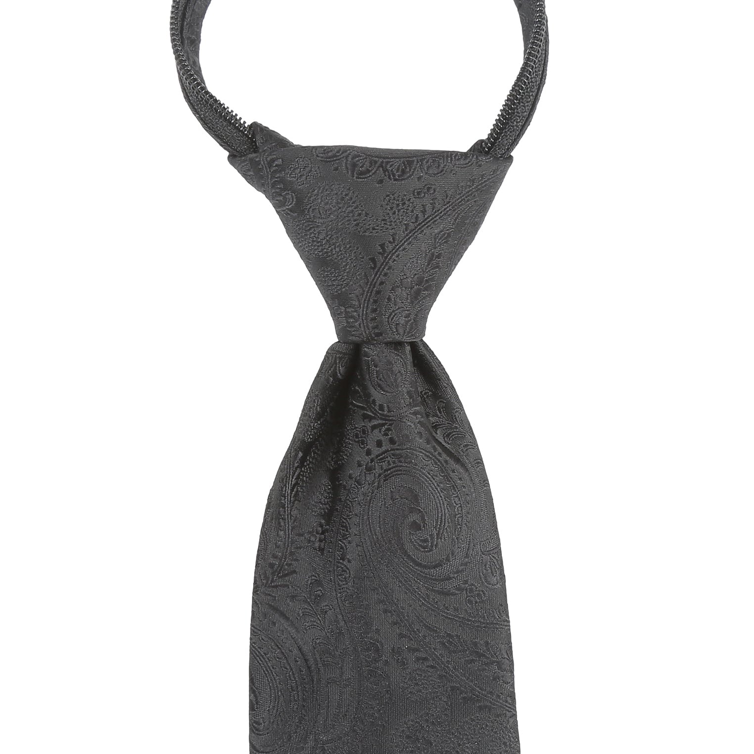 Seidenfalter Zip Trauerkrawatte - 7 cm - vorgebundener Knoten - Paisley Schwarz