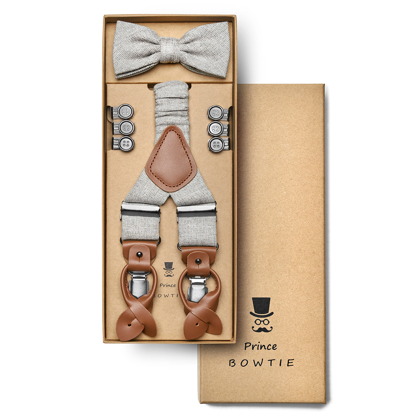 Prince Bowtie Secret Sale Hosenträger Set mit passender Schleife - Box - Taupe