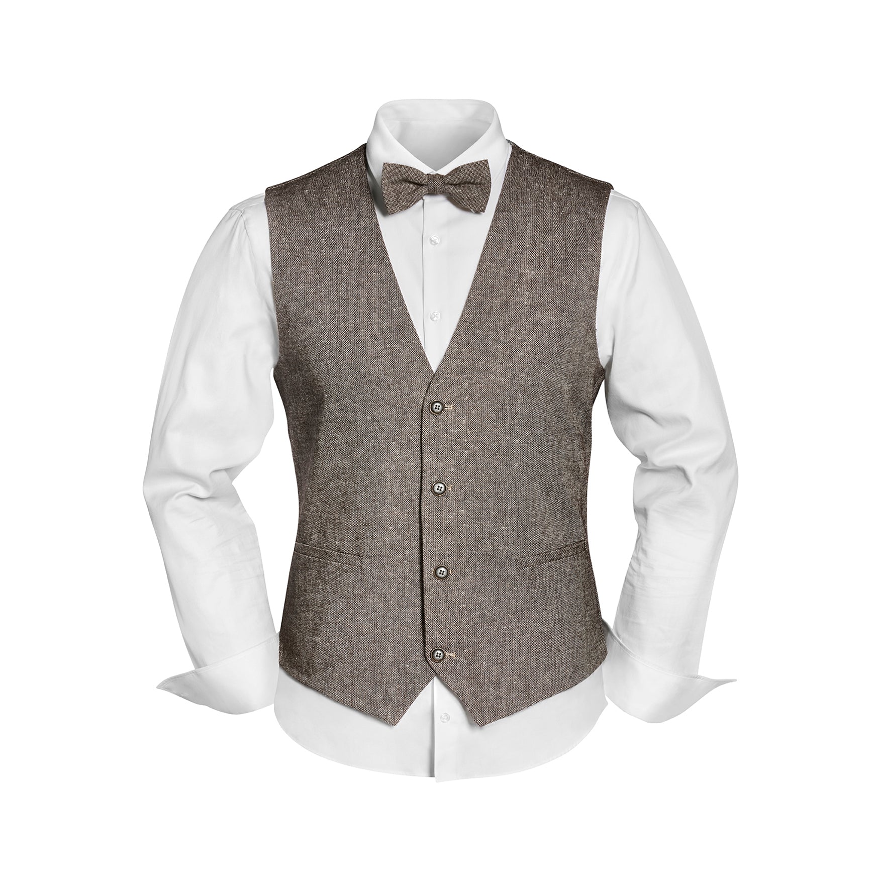 Prince Bowtie Vintage-Outfit inklusive Weste, Fliege & Einstecktuch in Wollmischung - Beige