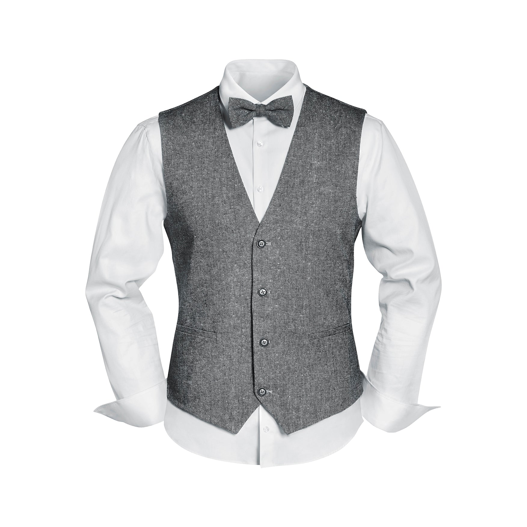 Prince Bowtie Vintage-Outfit inklusive Weste, Fliege & Einstecktuch in Wollmischung - Grau