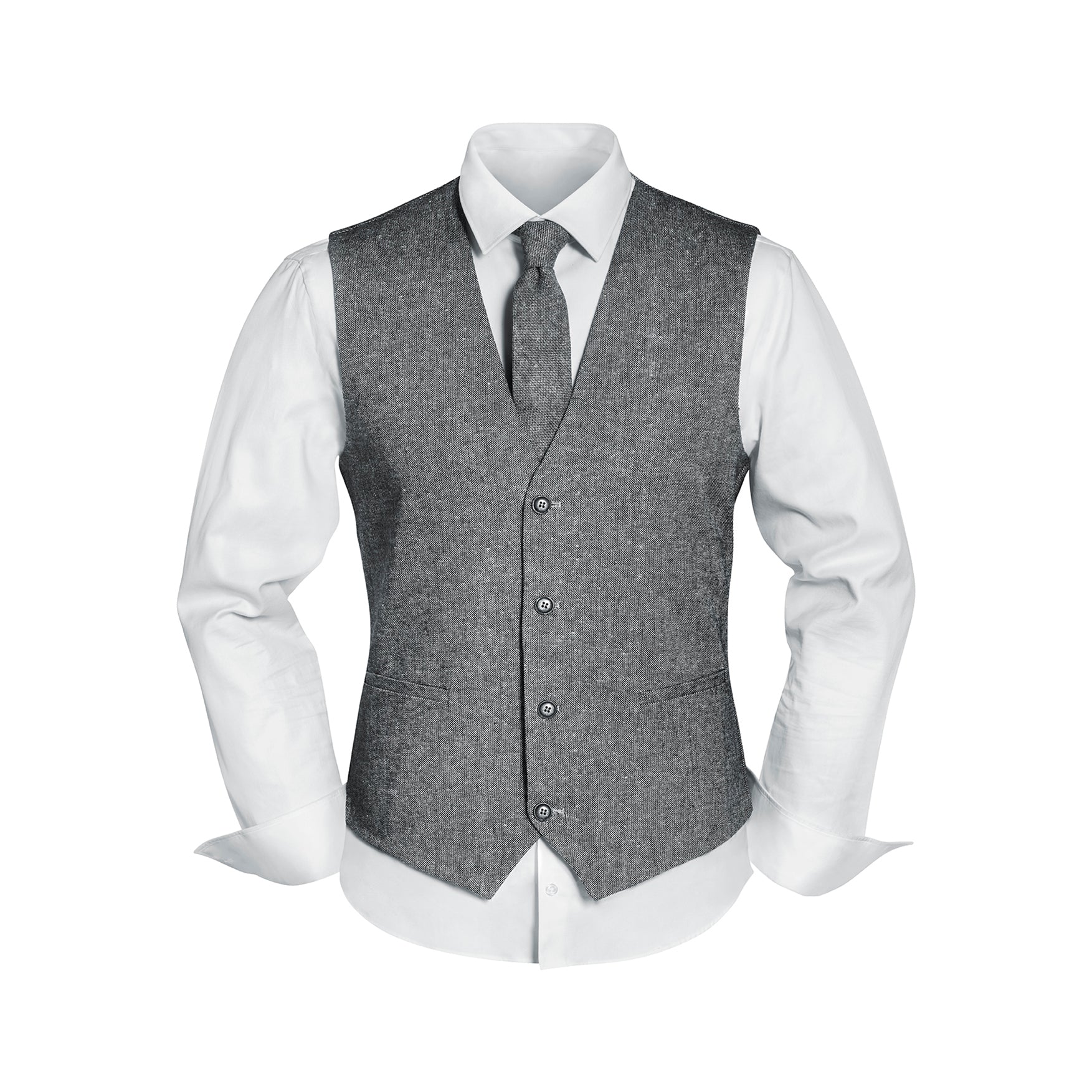 Prince Bowtie Vintage-Outfit inklusive Weste, Krawatte & Einstecktuch in Wollmischung - Grau