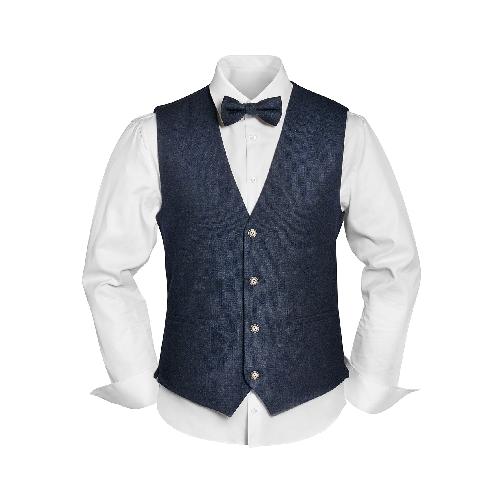 Prince Bowtie Vintage-Outfit inklusive Weste, Fliege & Einstecktuch in Wollmischung - Marine