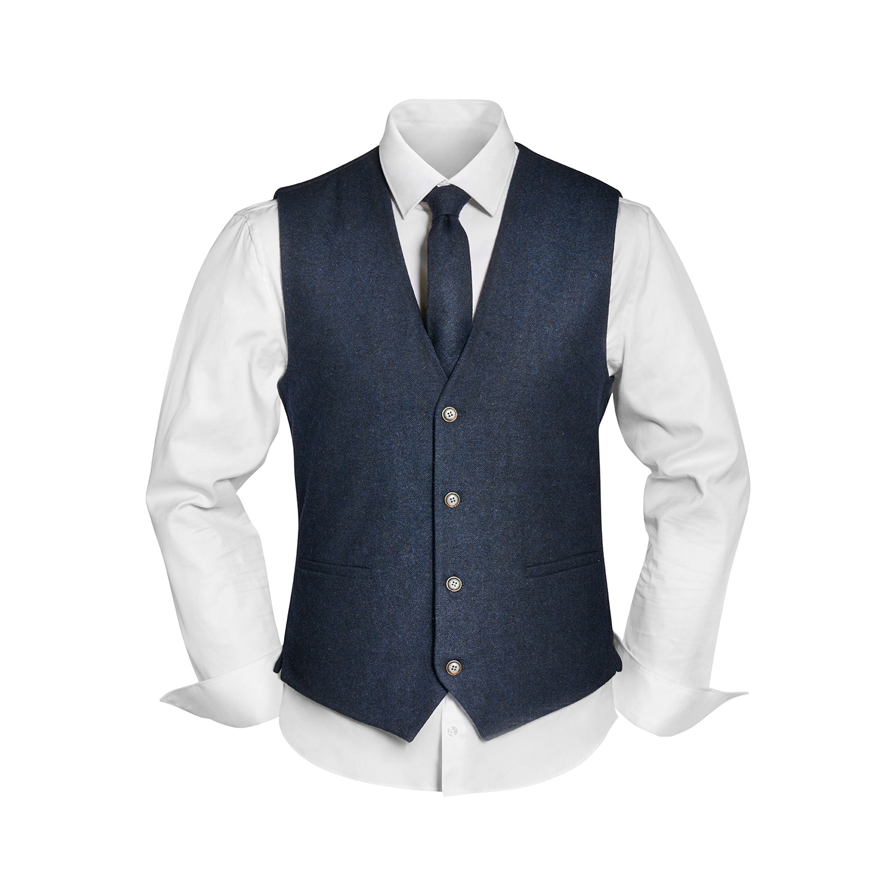 Prince Bowtie Vintage-Outfit inklusive Weste, Krawatte & Einstecktuch in Wollmischung - Marine