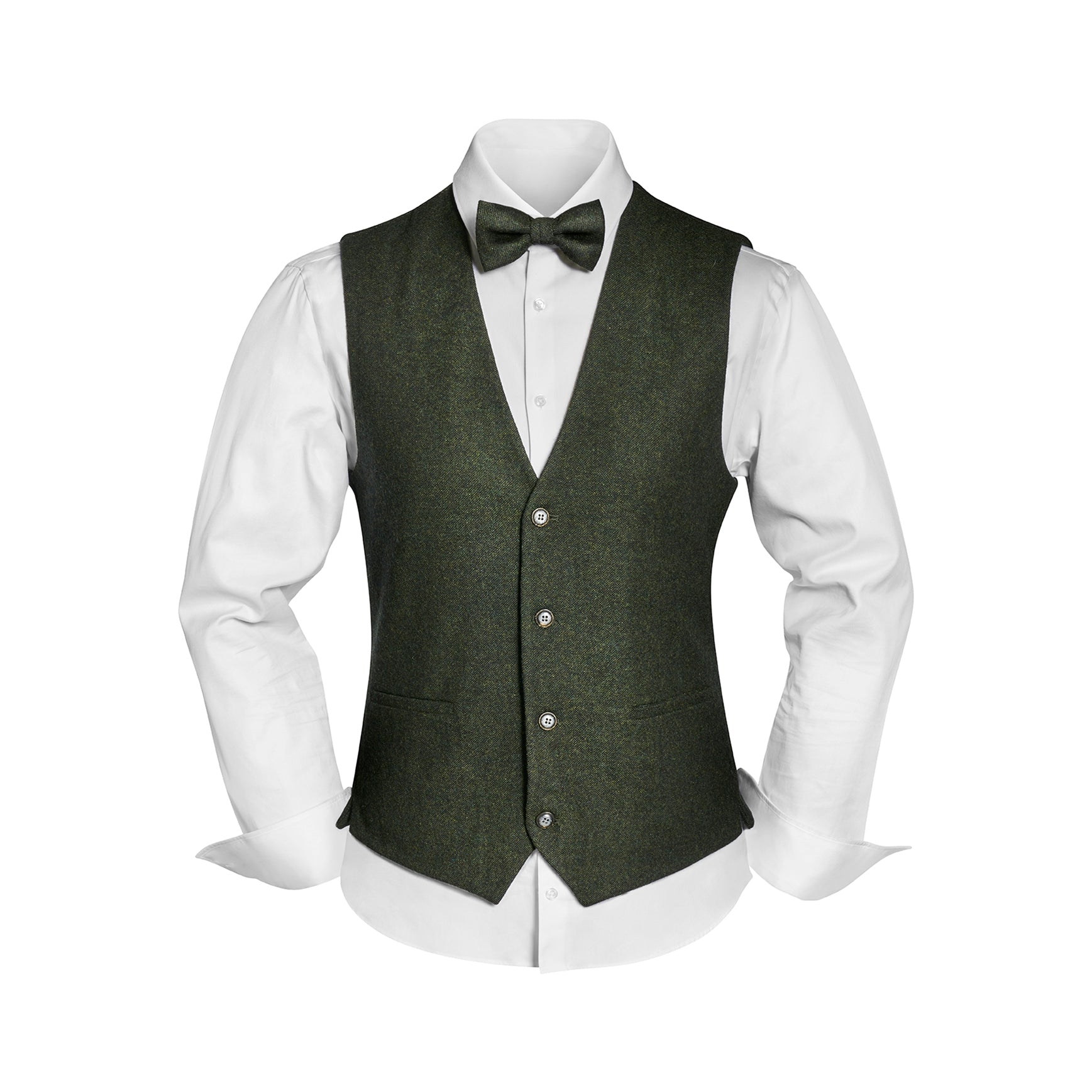 Prince Bowtie Vintage-Outfit inklusive Weste, Fliege & Einstecktuch in Wollmischung - Grün