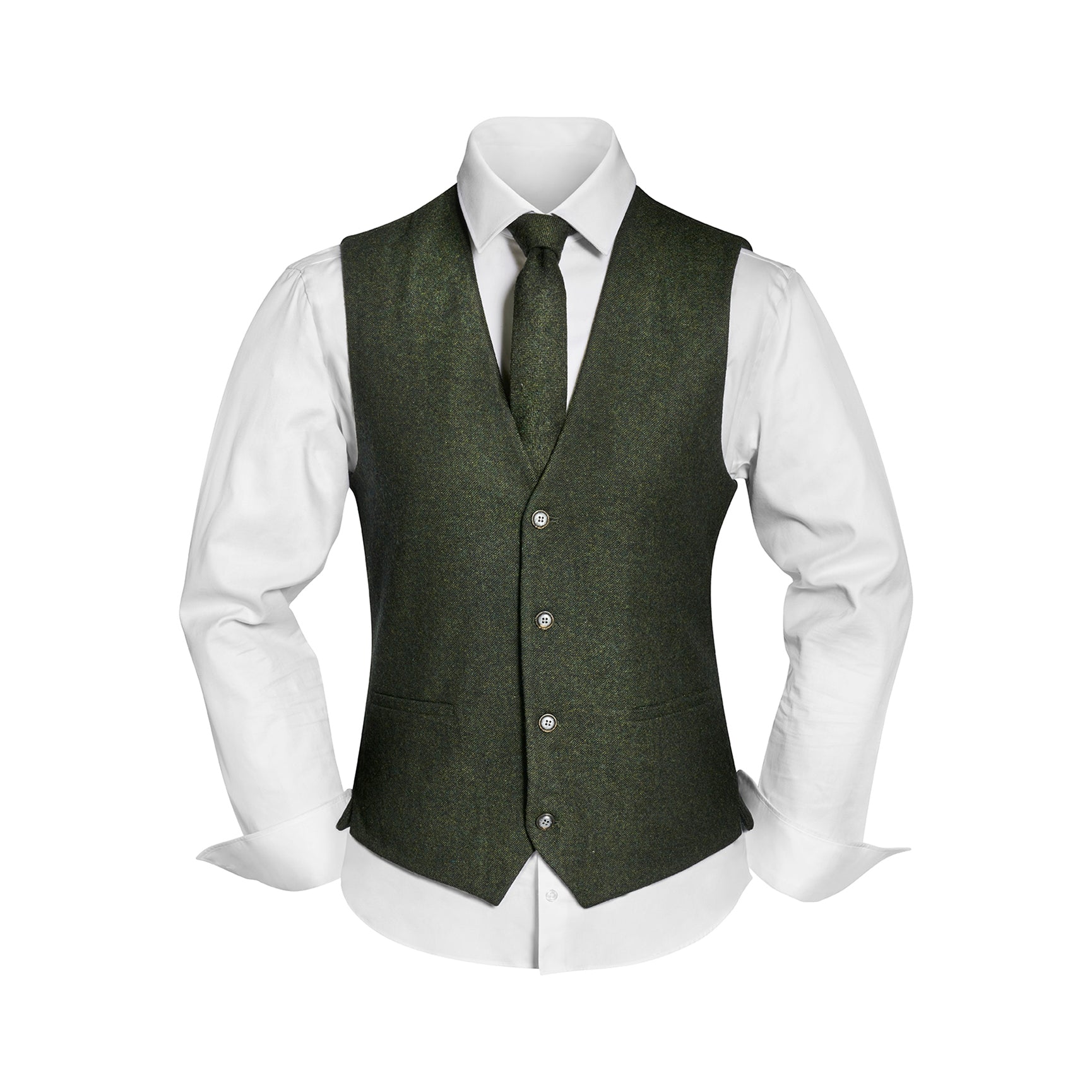 Prince Bowtie Vintage-Outfit inklusive Weste, Krawatte & Einstecktuch in Wollmischung - Grün