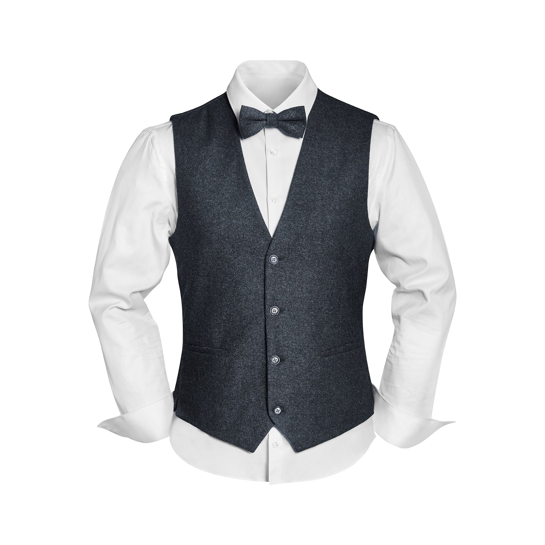 Prince Bowtie Vintage-Outfit inklusive Weste, Fliege & Einstecktuch in Wollmischung - Anthrazit