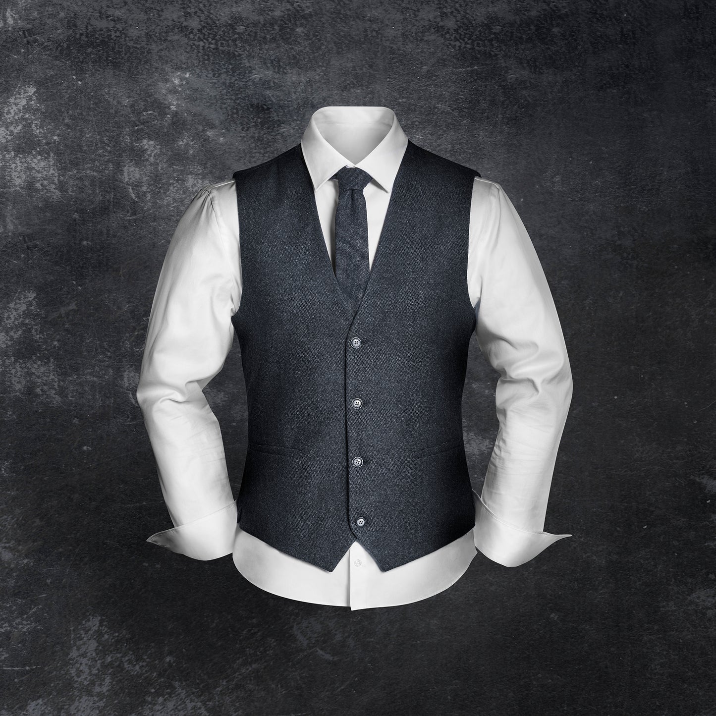 Vintage-Outfit inklusive Weste, Krawatte & Einstecktuch in Wollmischung
