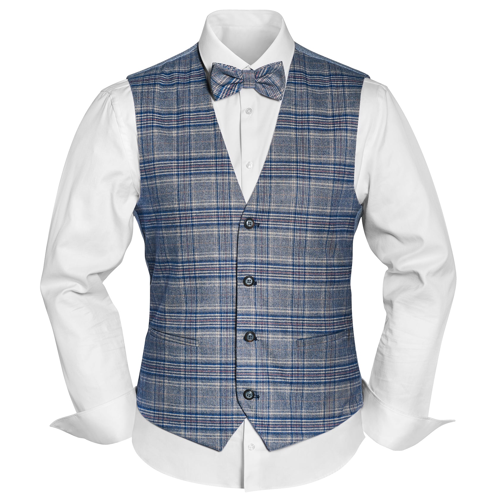 Prince Bowtie Set Weste, Fliege & Einstecktuch in Viskosemischung - Blau